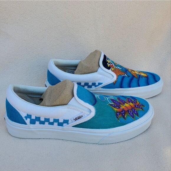 Hand Crafted Slip On Classic Vans with a Koi Fish and a Lotus Flower - Picture 5 of 11